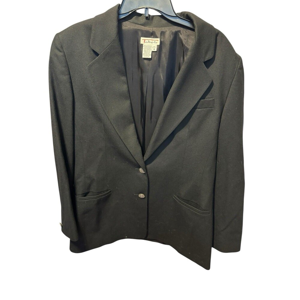 Talbots Blazer Womens 16 Black Wool Stretch Two Button Lined Career Jacket